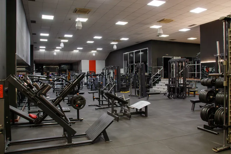 Vista general de la sala de musculación con máquinas y equipamiento de Palladium